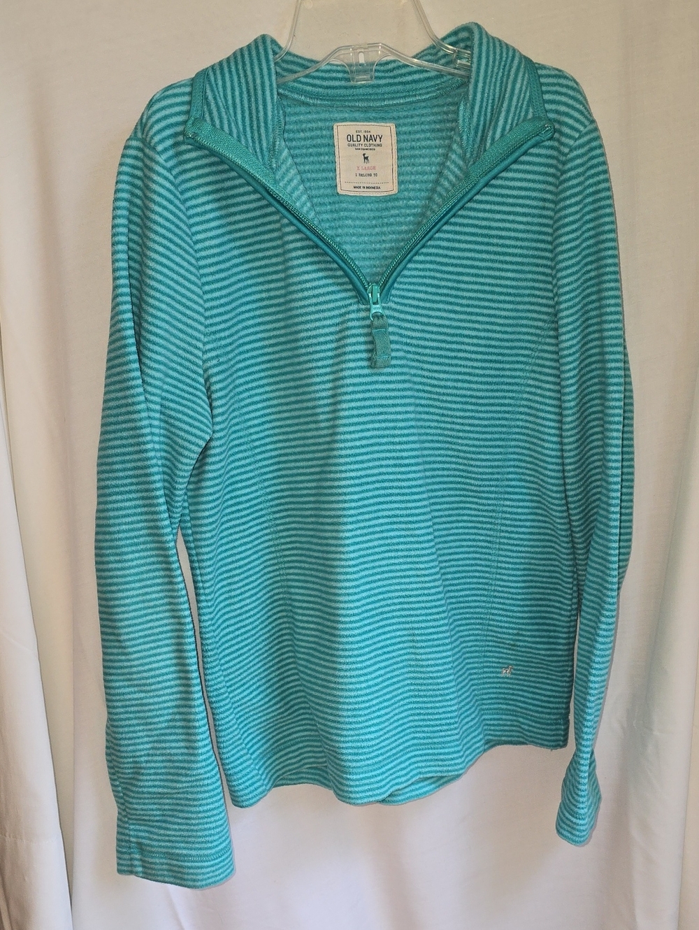 Old Navy Teal Striped Half-Zip Pullover Hoodie